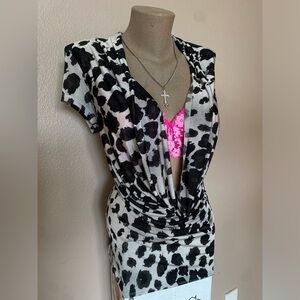 Y2k Charolette Russe Black & White Cheetah Print Cowl Neck Top
